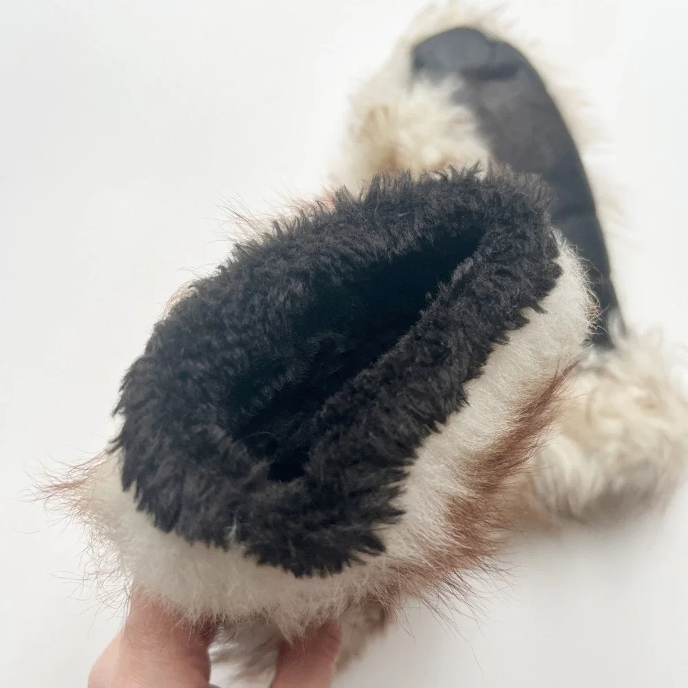 Vintage Genuine Fur Leather Mittens Shearling Sheepskin Cozy Winter Gloves
